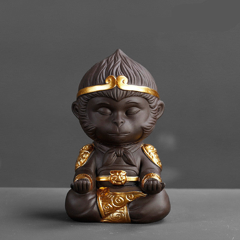 Purple Clay Kung Fu Tea Set Tea Pet Monkey King for Home Tea Tray Decoration Tea Tray Sun Wukong Statues Sculptures