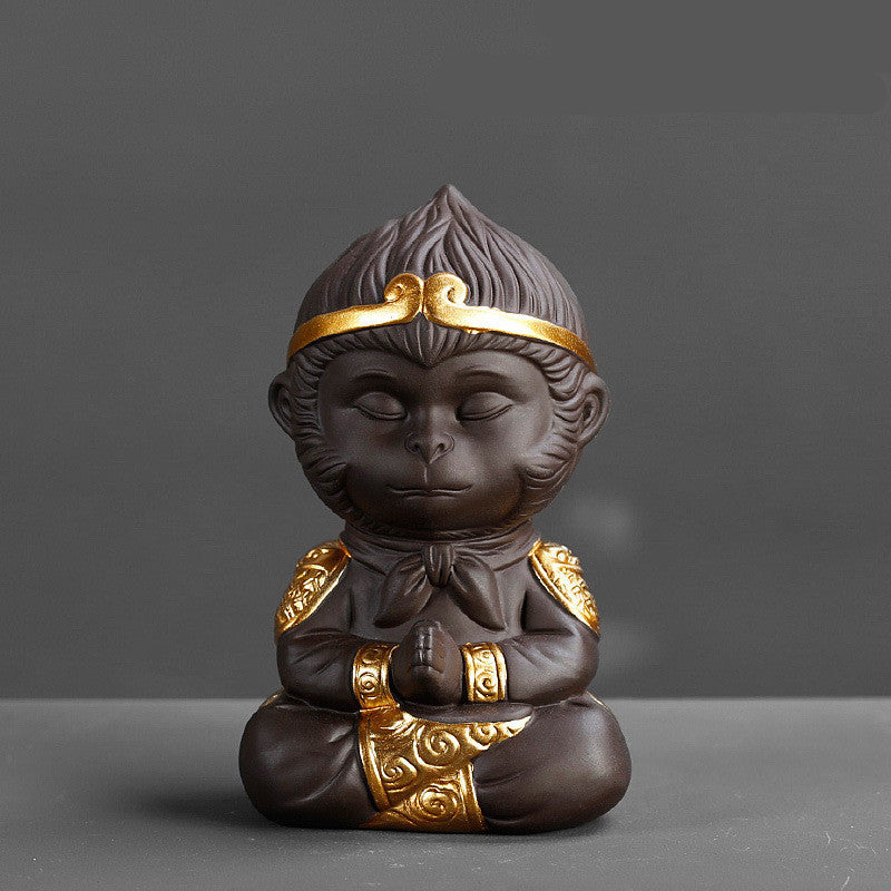 Purple Clay Kung Fu Tea Set Tea Pet Monkey King for Home Tea Tray Decoration Tea Tray Sun Wukong Statues Sculptures