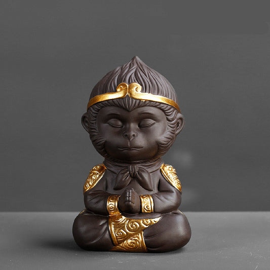 Purple Clay Kung Fu Tea Set Tea Pet Monkey King for Home Tea Tray Decoration Tea Tray Sun Wukong Statues Sculptures