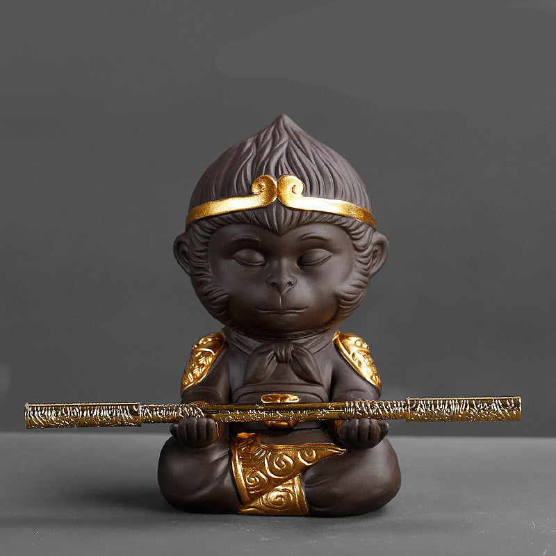 Purple Clay Kung Fu Tea Set Tea Pet Monkey King for Home Tea Tray Decoration Tea Tray Sun Wukong Statues Sculptures