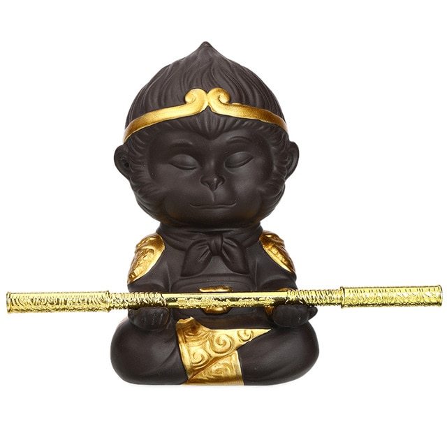 Purple Clay Kung Fu Tea Set Tea Pet Monkey King for Home Tea Tray Decoration Tea Tray Sun Wukong Statues Sculptures