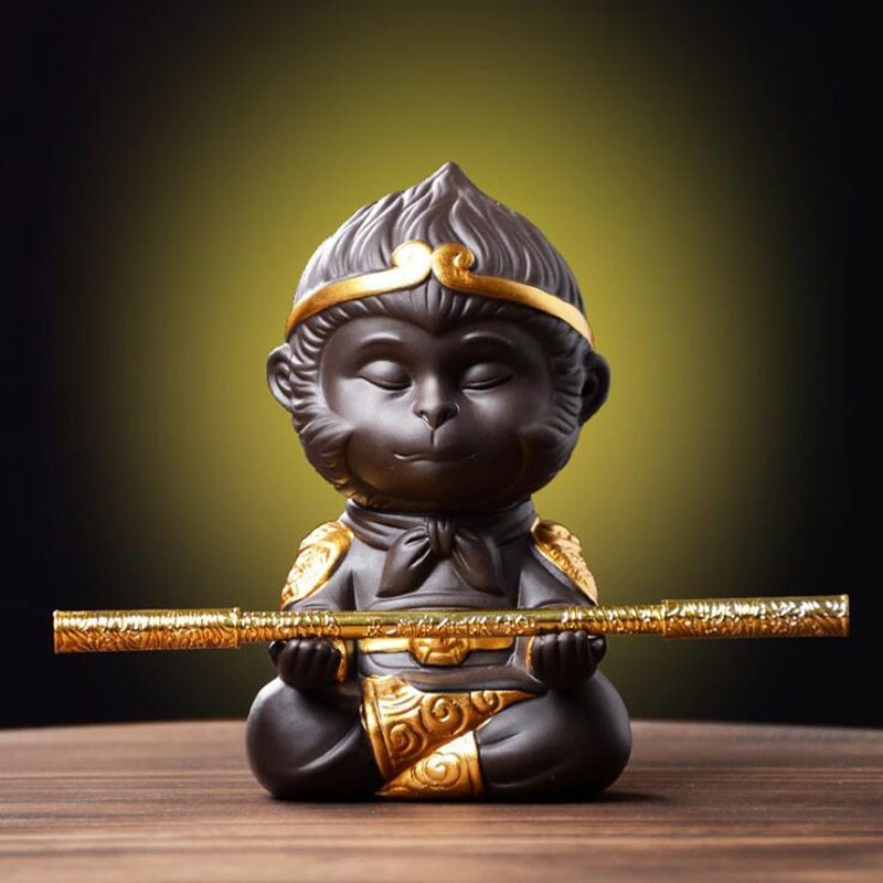 Purple Clay Kung Fu Tea Set Tea Pet Monkey King for Home Tea Tray Decoration Tea Tray Sun Wukong Statues Sculptures