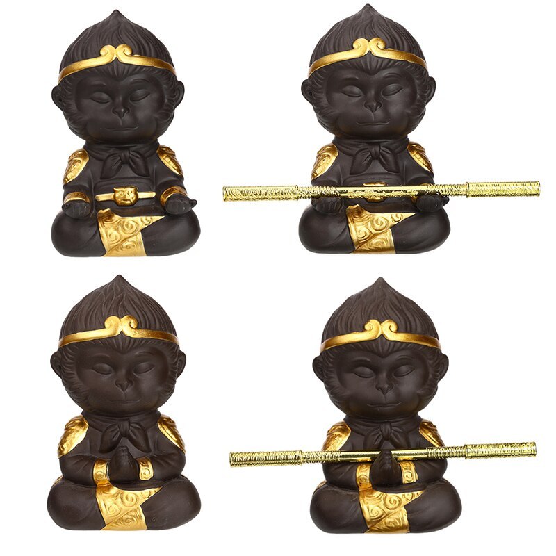 Purple Clay Kung Fu Tea Set Tea Pet Monkey King for Home Tea Tray Decoration Tea Tray Sun Wukong Statues Sculptures